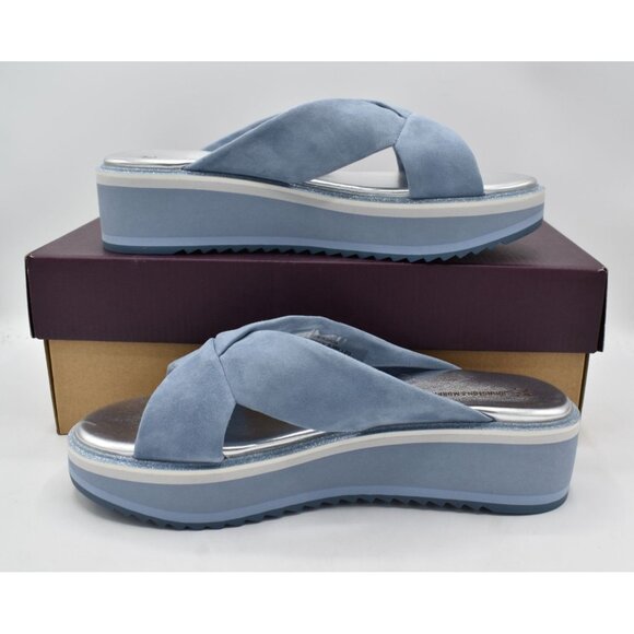 Johnston & Murphy Womens Size 11 Grace Cross Band Slate Blue Suede Slide Sandals - Picture 10 of 14